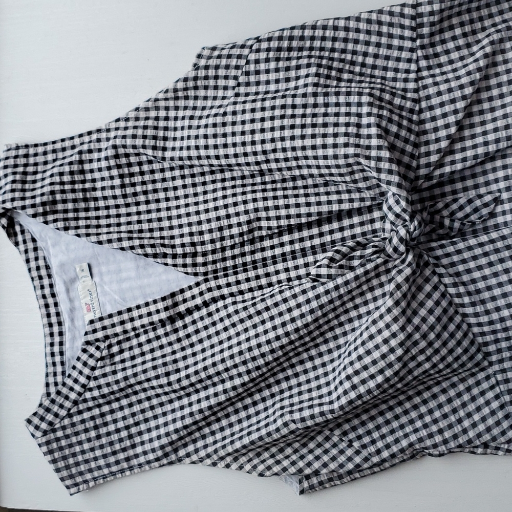 Vineyard VINES Sleeveless Black & White Gingham Tie-Waist Dress 16 - Picture 6 of 8